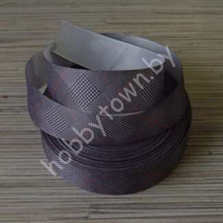 Лента репсовая 25 мм с рисунком Ромбы (цв. серый) 1 м