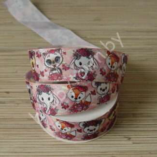 Лента репсовая 25 мм с рисунком Зверята, 1 м