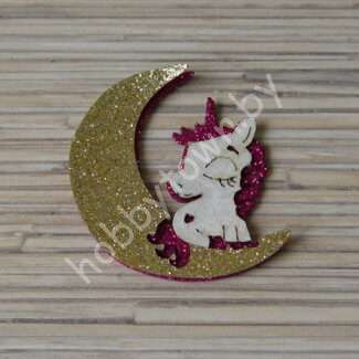 Патч-заготовка Единорожка на луне 50 мм (цв. фуксия) 1шт.