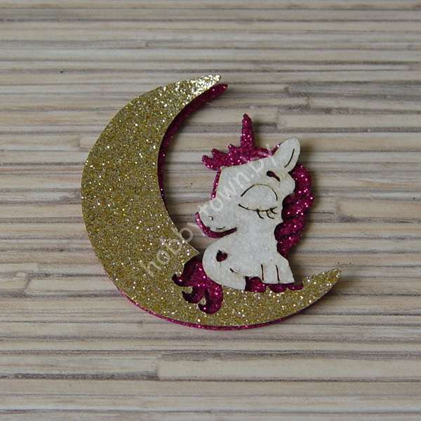 Патч-заготовка Единорожка на луне 50 мм (цв. фуксия) 1шт.