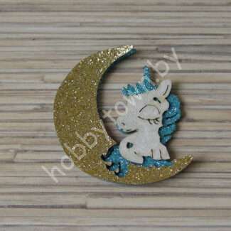 Патч-заготовка Единорожка на луне 50 мм (цв. голубой) 1шт.