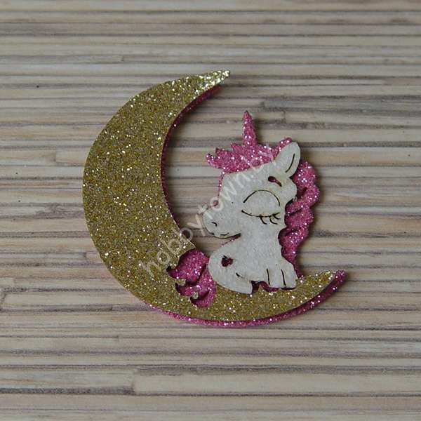 Патч-заготовка Единорожка на луне 50 мм (цв. розовый) 1шт.