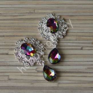 Серединка ювелирная с подвеской 25x45 мм (цв.серебро/зелёный хамелеон 30) 1 шт.