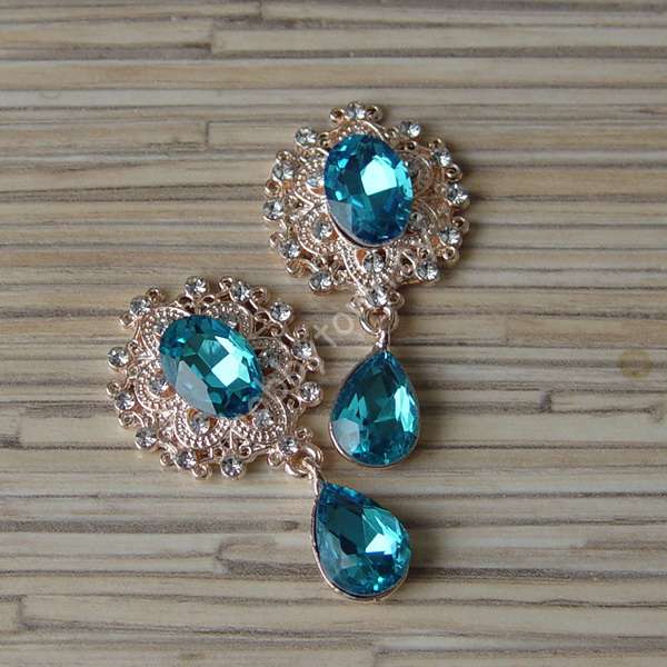 Серединка ювелирная с подвеской 25×45 мм (цв.золото/голубой 15) 1 шт.