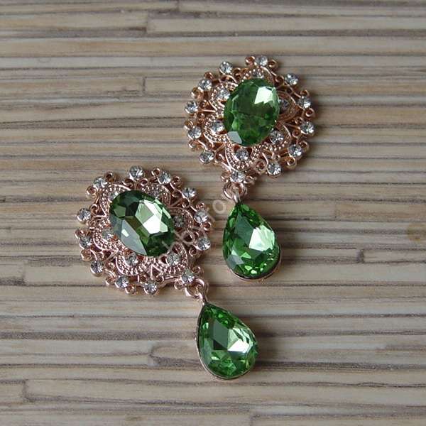 Серединка ювелирная с подвеской 25×45 мм (цв.золото/св-зелёный 17) 1 шт.