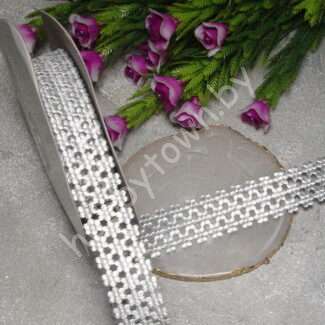 Лента декоративная "сеточка в цветочек", 22 мм, (цв.серебро) 1м