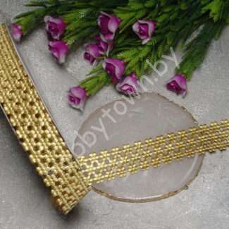 Лента декоративная "сеточка в цветочек", 22 мм, (цв.золото) 1м