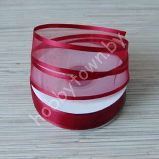 Лента органза с атласным краем 25 мм (цв.бордовый 33) 1 метр