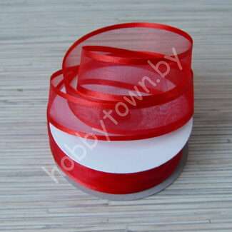 Лента органза с атласным краем 25 мм (цв.красный 26) 1 метр