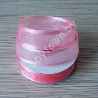 Лента органза с атласным краем 25 мм (цв.розовый 89) 1 метр