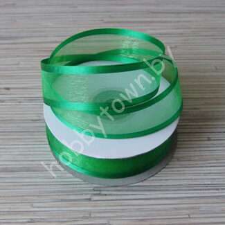 Лента органза с атласным краем 25 мм (цв.зелёный 19) 1 метр