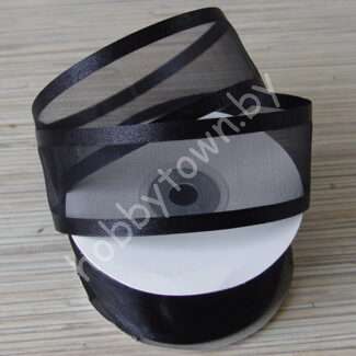 Лента органза с атласным краем 40 мм (цв.чёрный 39) 1 метр