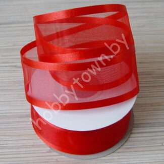 Лента органза с атласным краем 40 мм (цв.красный 26) 1 метр