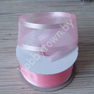 Лента органза с атласным краем 40 мм (цв.розовый 04) 1 метр