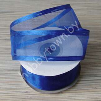 Лента органза с атласным краем 40 мм (цв.синий 40) 1 метр