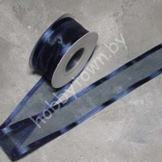 Лента органза с атласным краем 40 мм (цв.тёмно-синий 38) 1 метр