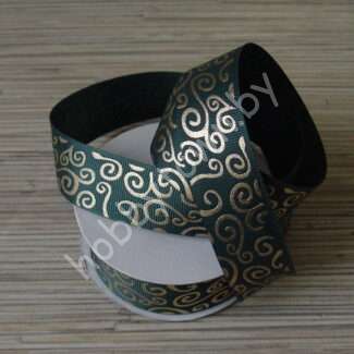 Лента репсовая 25 мм Вензеля (цв. тёмно-зелёный с золотом) 1м