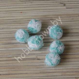 Помпон декоративный 15 мм (цв. белый-аквамариновый) 1 шт.