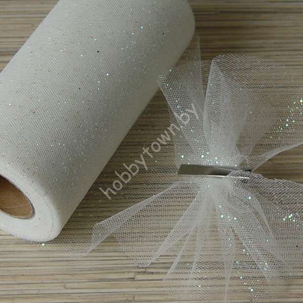 Фатин средней жёсткости с блёстками, ширина 15 см, (цв. айвори 33) 1 метр