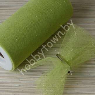 Фатин средней жёсткости с блёстками, ширина 15 см, (цв. фисташковый 18) 1 метр