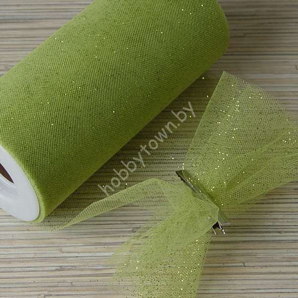 Фатин средней жёсткости с блёстками, ширина 15 см, (цв. фисташковый 18) 1 метр