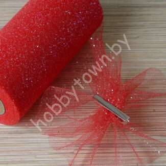 Фатин средней жёсткости с блёстками, ширина 15 см, (цв. красный 37) 1 метр