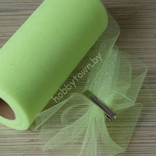 Фатин средней жёсткости с блёстками, ширина 15 см, (цв. лаймовый 29) 1 метр