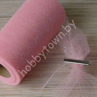 Фатин средней жёсткости с блёстками, ширина 15 см, (цв.розовый персик 17) 1 метр