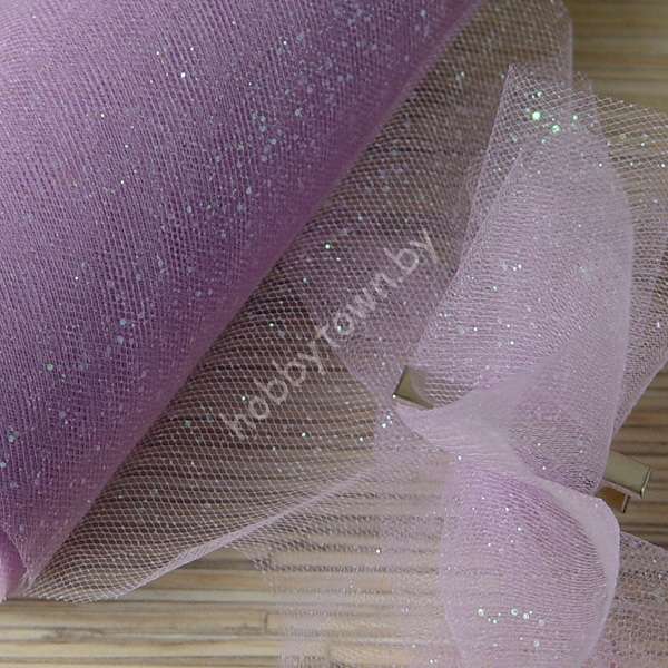 Фатин средней жёсткости с блёстками, ширина 15 см, (цв.сиреневый 14) 1 метр