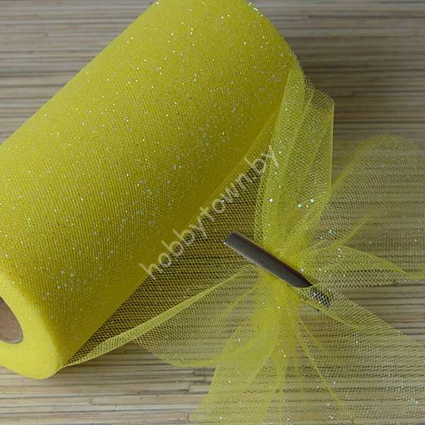 Фатин средней жёсткости с блёстками, ширина 15 см, (цв.жёлтый 10) 1 метр
