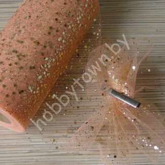 Фатин средней жёсткости с пайетками , ширина 15 см (цв. персиковый 44) 1 метр