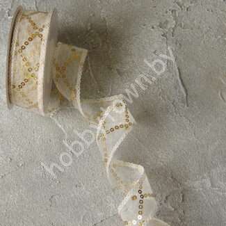 Лента декоративная с пайетками 25 мм, (цв. белый/золото 16) 1м