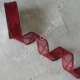 Лента декоративная с пайетками 25 мм, (цв. бордовый 11) 1м