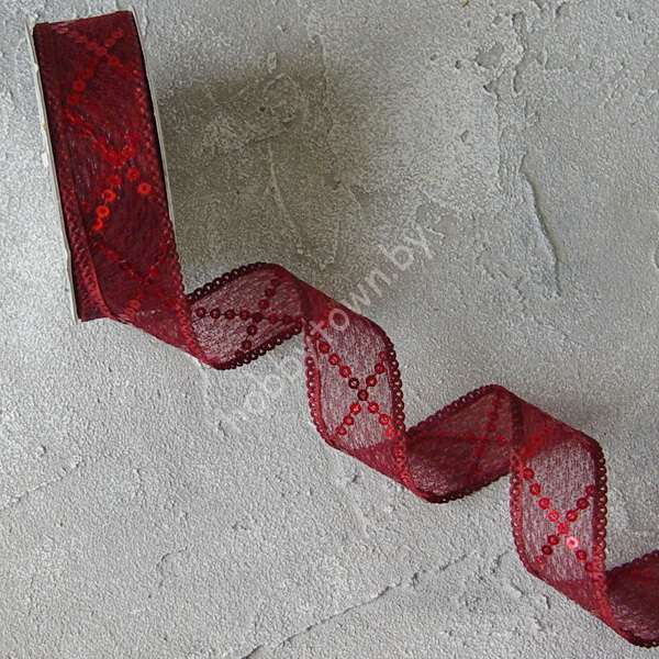 Лента декоративная с пайетками 25 мм, (цв. бордовый 11) 1м