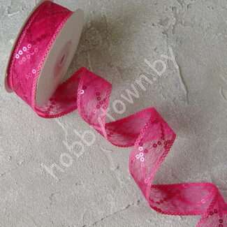 Лента декоративная с пайетками 25 мм, (цв. фуксия 04) 1м