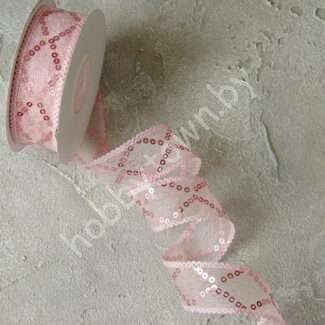 Лента декоративная с пайетками 25 мм, (цв. св-розовый 17) 1м