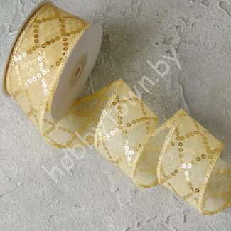 Лента декоративная с пайетками 40 мм, (цв. бежевый 08) 1м
