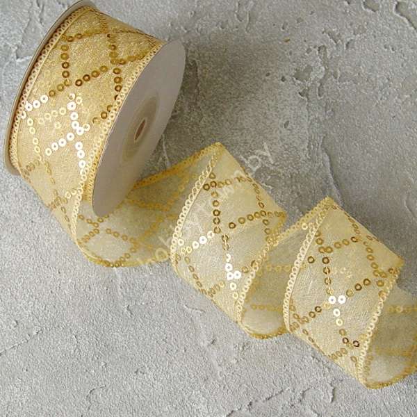 Лента декоративная с пайетками 40 мм, (цв. бежевый 08) 1м