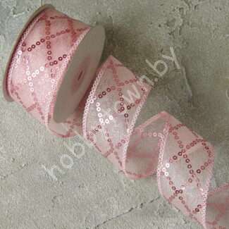 Лента декоративная с пайетками 40 мм, (цв. св-розовый 17) 1м