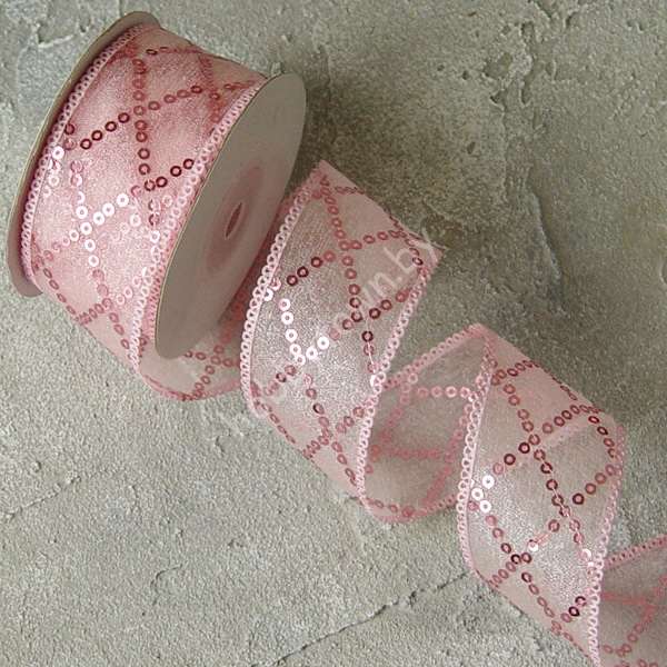 Лента декоративная с пайетками 40 мм, (цв. св-розовый 17) 1м