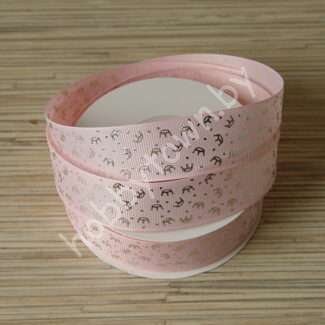 Лента репсовая 25 мм с рисунком "Корона" (цв. розовый/серебро №04) 1 м