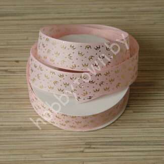 Лента репсовая 25 мм с рисунком "Корона" (цв. розовый/золото №04) 1 м