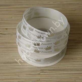 Лента репсовая 25 мм с рисунком "Корона" (цв. белый/серебро №01) 1 м