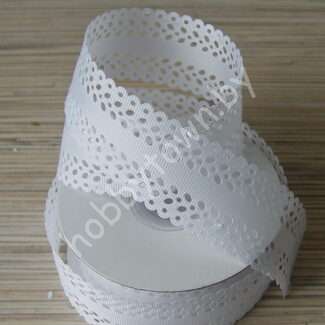 Лента репсовая с ажурными краями 35 мм (цв. белый) 1м