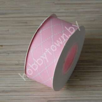 Лента репсовая с рисунком Ромбик 40 мм (цв. розовый 04) 1м