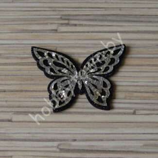 Патч-заготовка Бабочка 50 мм (цв. чёрный/серебро) 1шт.