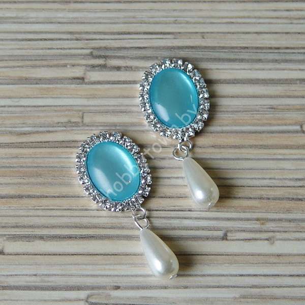 Серединка ювелирная с подвеской 18×25 мм (цв.серебро/голубой 6) 1 шт.