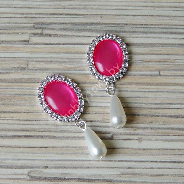 Серединка ювелирная с подвеской 18×25 мм (цв.серебро/ярко-розовый 7) 1 шт.