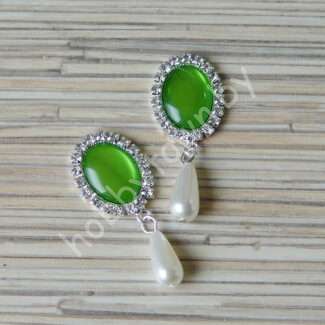 Серединка ювелирная с подвеской 18×25 мм (цв.серебро/зелёный 4) 1 шт.