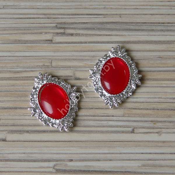 Серединка ювелирная 25×32 мм (цв.серебро/св-красный 3) 1 шт.